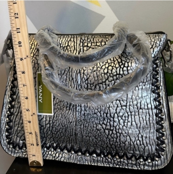 orYANY Silver/Black Embossed Leather Suede Crossbody/Shoulder Bag NWT & Dustbag - Picture 5 of 9